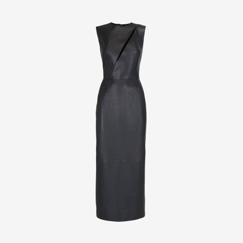 Alexander McQueen Women's Black Leather Slashed Pencil Dress - 2 (Lambskin)